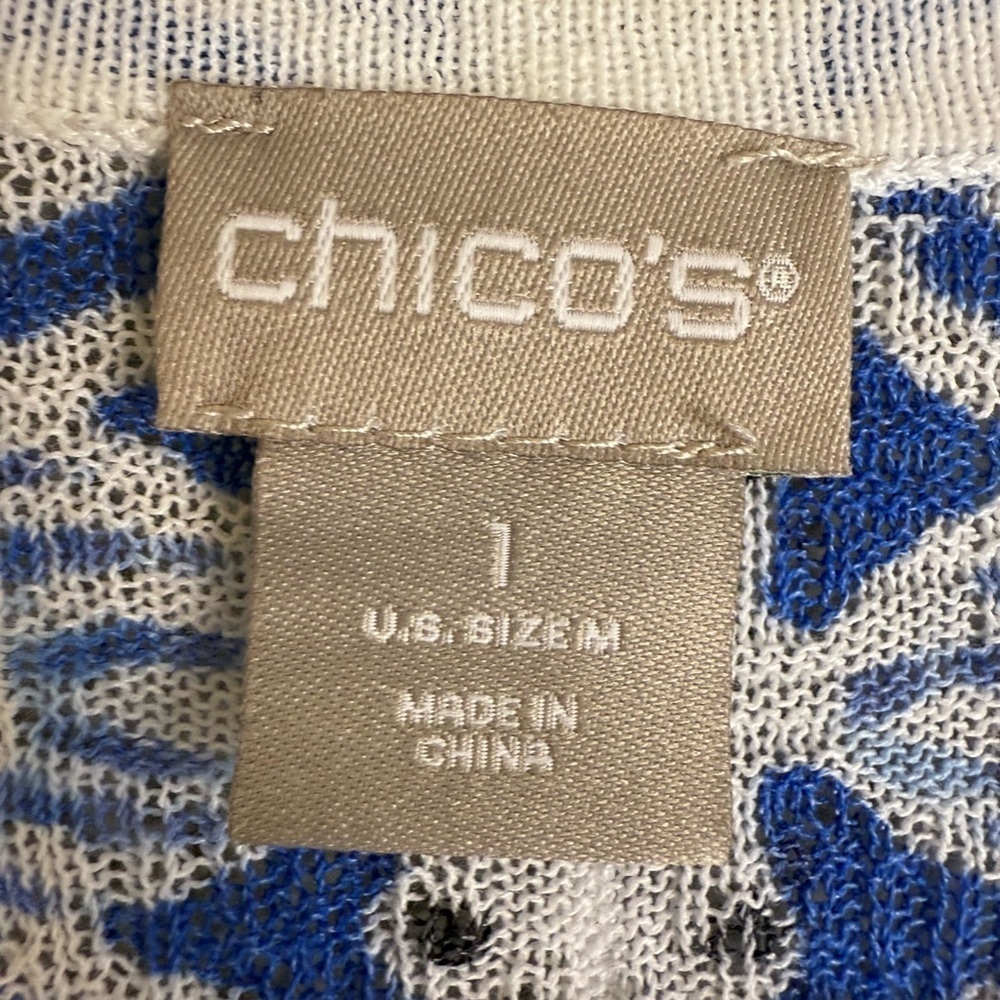 Chicos bohemian open front cardigan/ cover up blue and white size M preowned - Picture 4 of 7